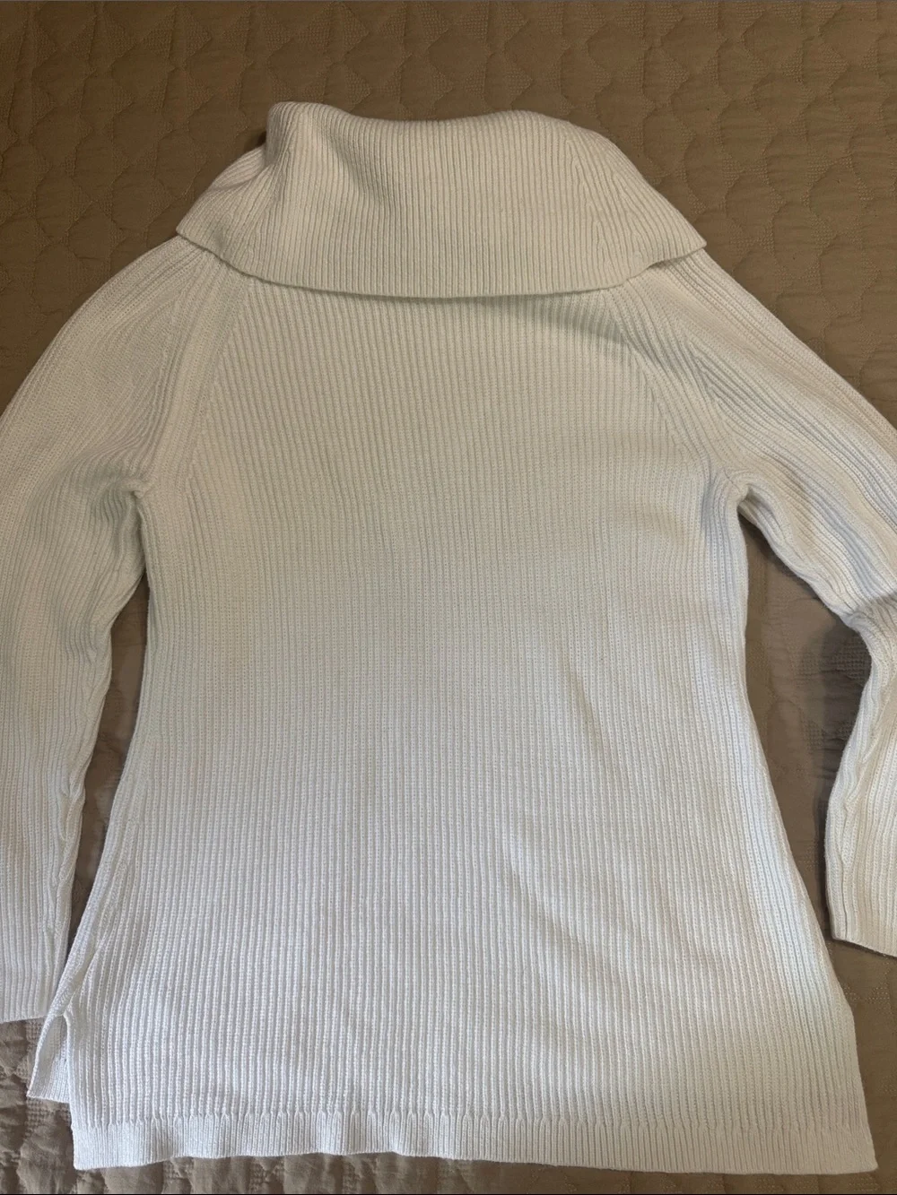Tommy Hilfiger White Relaxed Ribbed Cowl-Neck Sweater Side Slits 100% Cotton XL - Picture 5 of 6